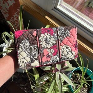 Vera Bradley MOCHA ROUGE Accordion Style Wallet Clutch Pink Brown Black